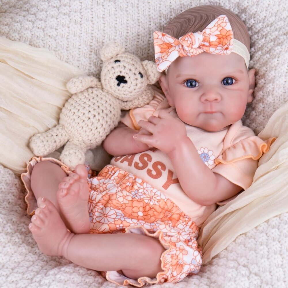 20 Inches Light Orange Realistic Newborn Soft Cloth Body Doll And Feeding Set